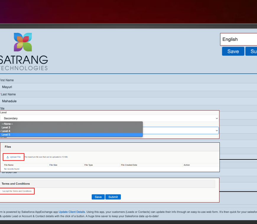 Update Client Details Client Web Form